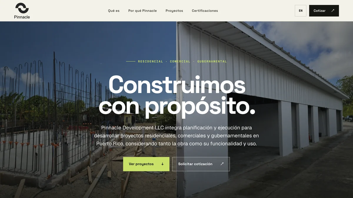 Vista del website de Pinnacle Development
